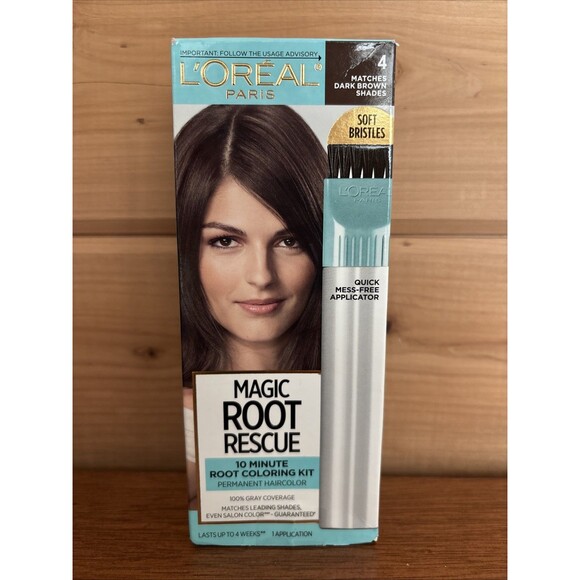 L'Oreal Paris Magic Root Rescue 10 Minute Root Hair Coloring Kit 4 Dark Brown - Picture 1 of 5